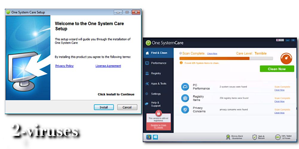 OneSystemCare installation and system scan results