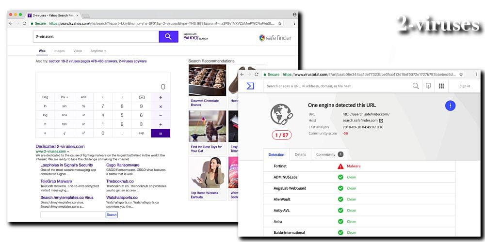 search.safe-finder.com browser hijacker homepage and Virustotal.com analysis