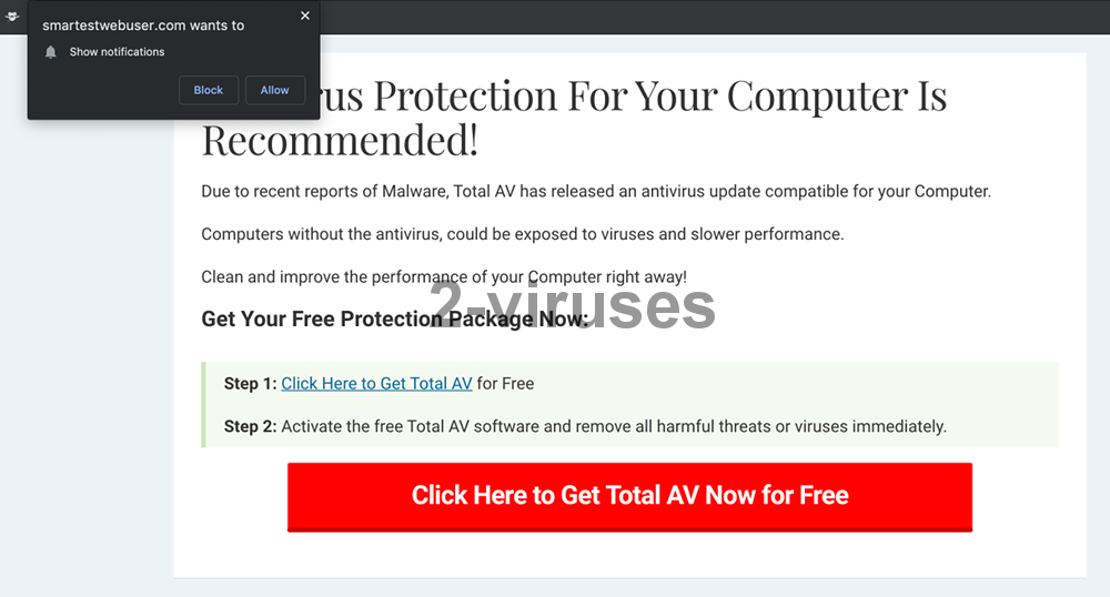 TotalAV ad: "Antivirus protection for your computer is recommended!"